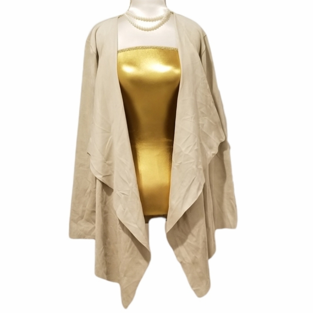 Soft Surroundings Ultra Soft Suede Cardigan Drapey Blazer in Beige Color NEW NWT